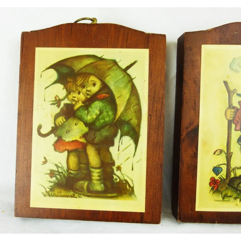 Vtg Hummel pictures Manchester wood handcrafted wall plaque nursery decor
